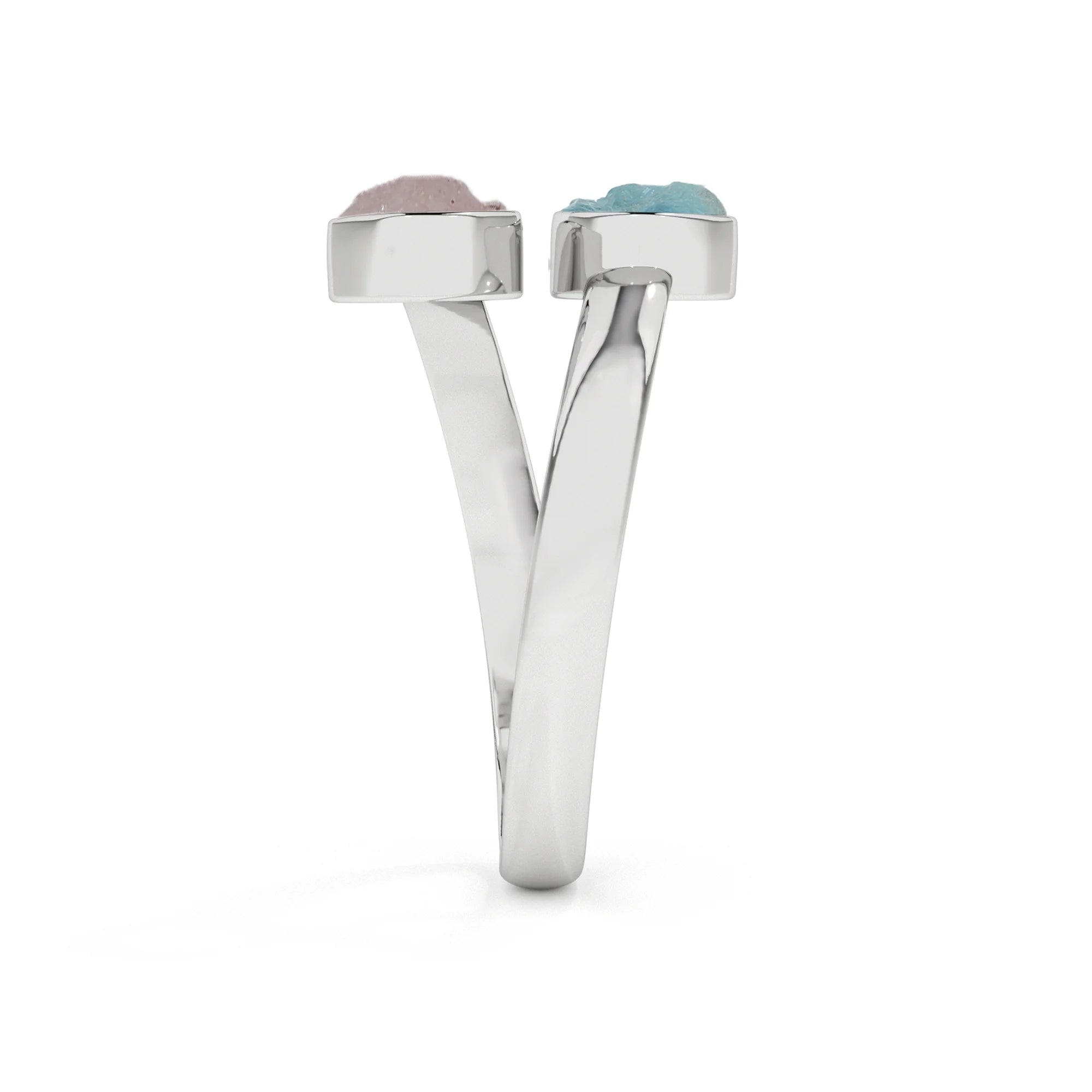 aquamarine-morganite rough shape stackable bezel-set ring