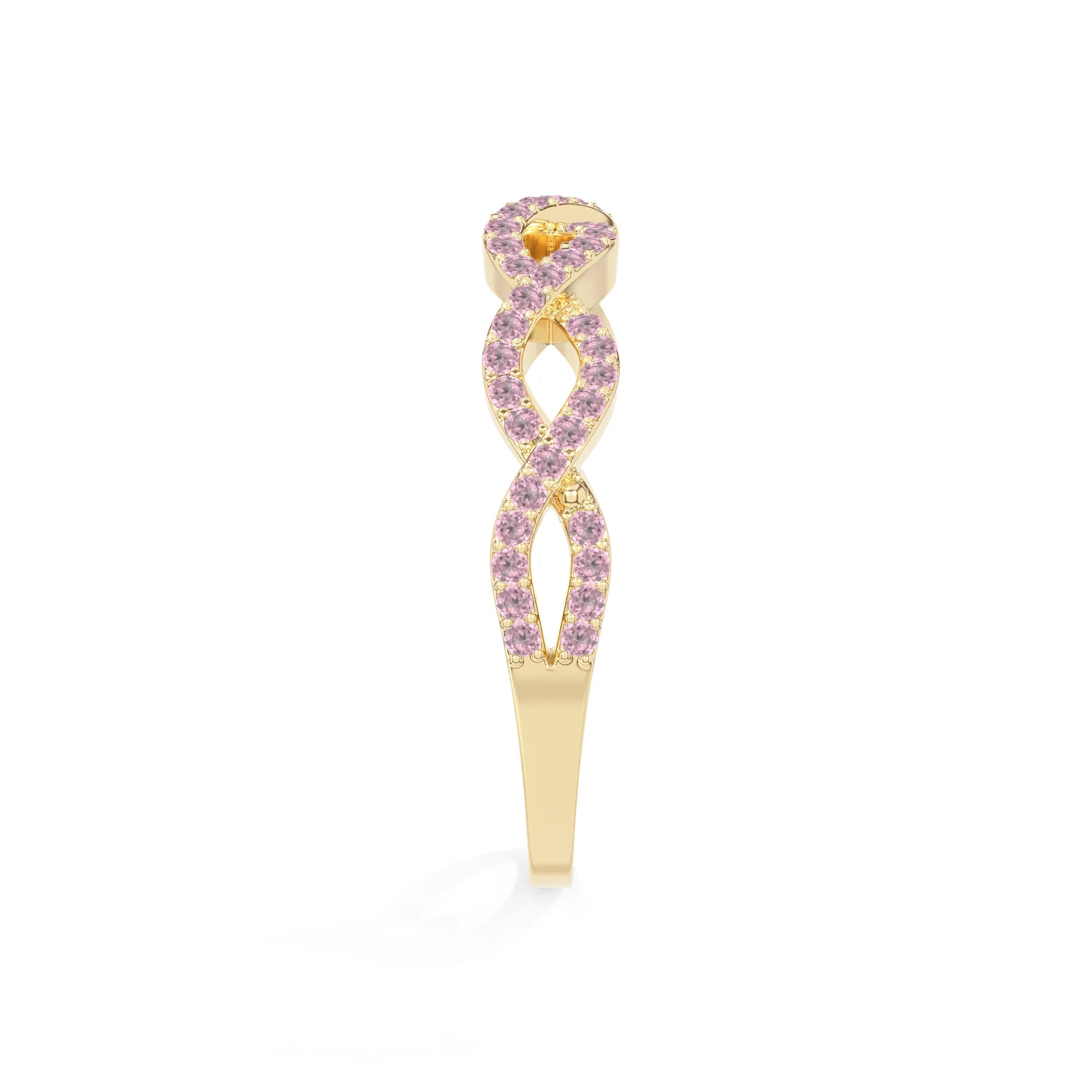 natural pink tourmaline twisted wedding band rings in yellow gold vermeil