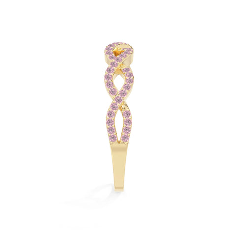 natural pink tourmaline twisted wedding band rings in yellow gold vermeil