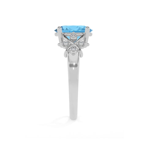 natural swiss blue topaz oval criss cross solitaire engagement ring