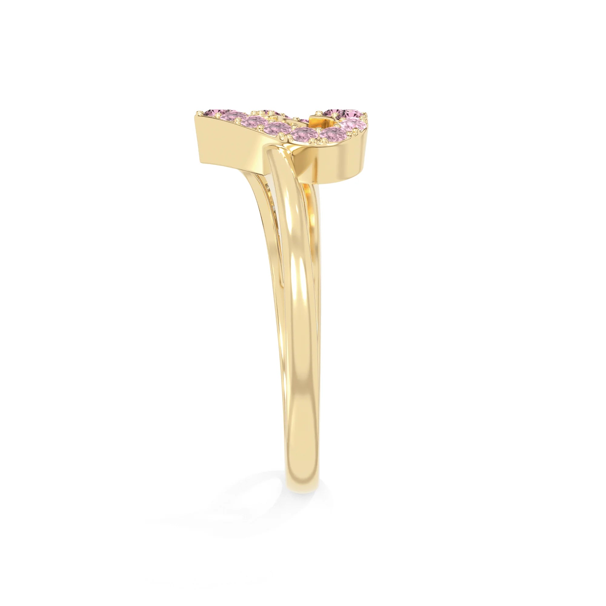 natural pink tourmaline heart promise rings in yellow gold vermeil