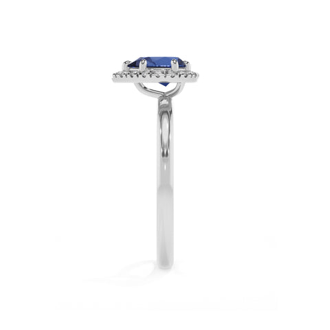 lab-grown blue-sapphire pear halo solitaire engagement ring