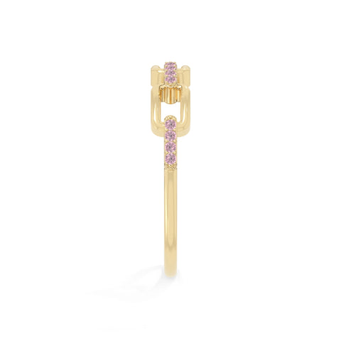 natural pink tourmaline interlocking wedding band rings in yellow gold vermeil