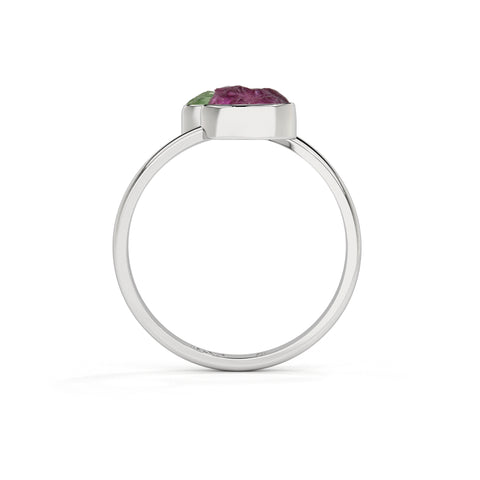 green-tourmaline-pink-tourmaline rough shape stackable bezel-set ring