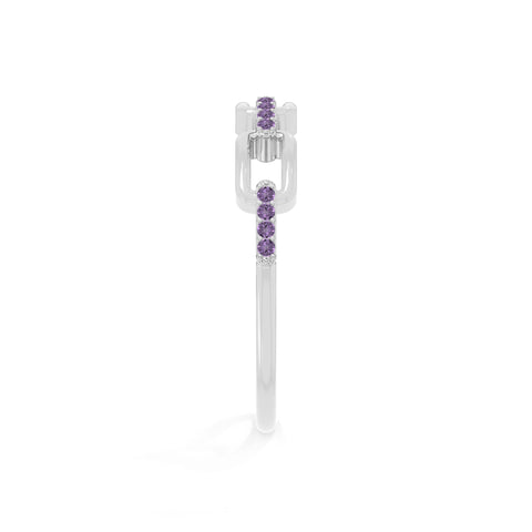 natural amethyst interlocking wedding band rings in sterling silver 