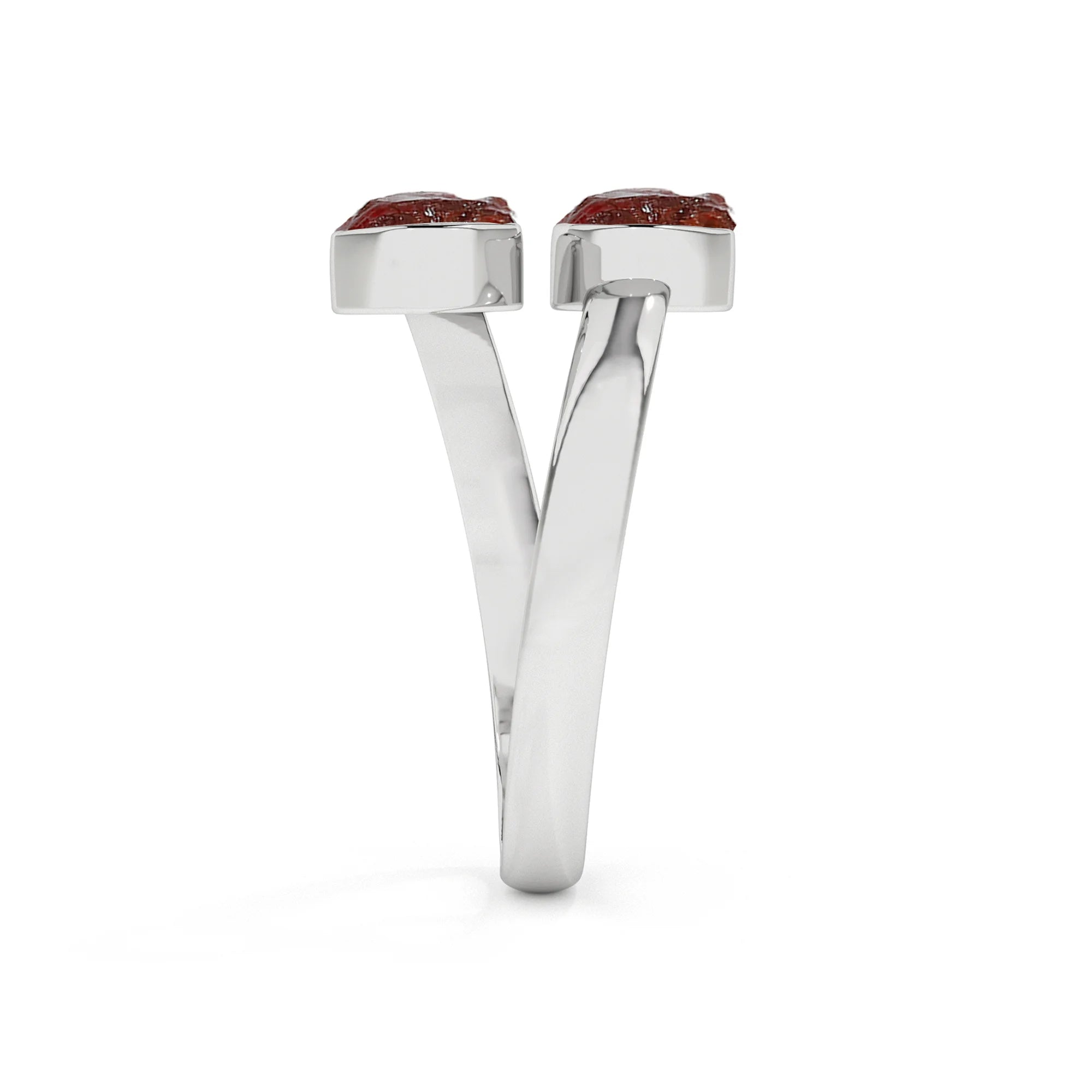 red-garnet rough shape stackable bezel-set ring