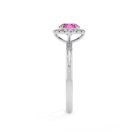 lab-grown pink-sapphire round halo solitaire engagement ring