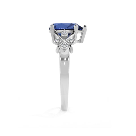 lab-grown blue-sapphire pear criss cross solitaire engagement ring