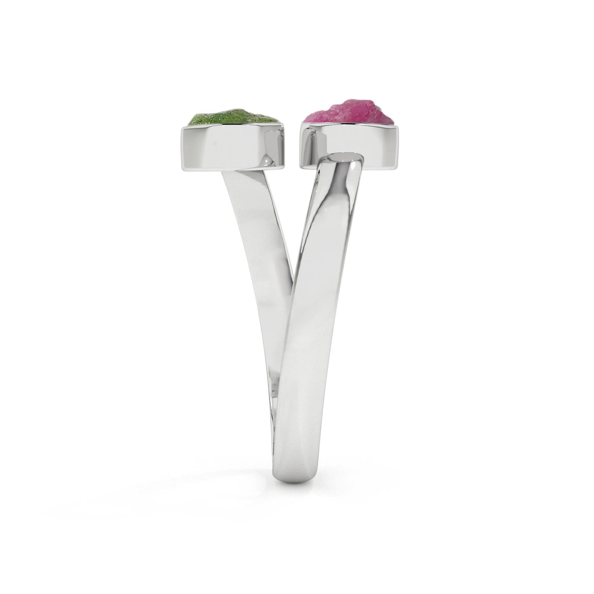 emerald-ruby rough shape stackable bezel-set ring