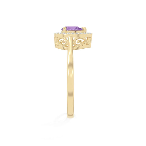 natural amethyst solitaire halo engagement rings in yellow gold vermeil