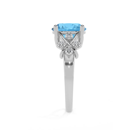 natural swiss blue topaz round criss cross solitaire engagement ring