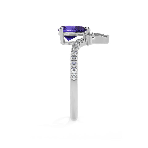 lab-grown tanzanite pear solitaire engagement ring