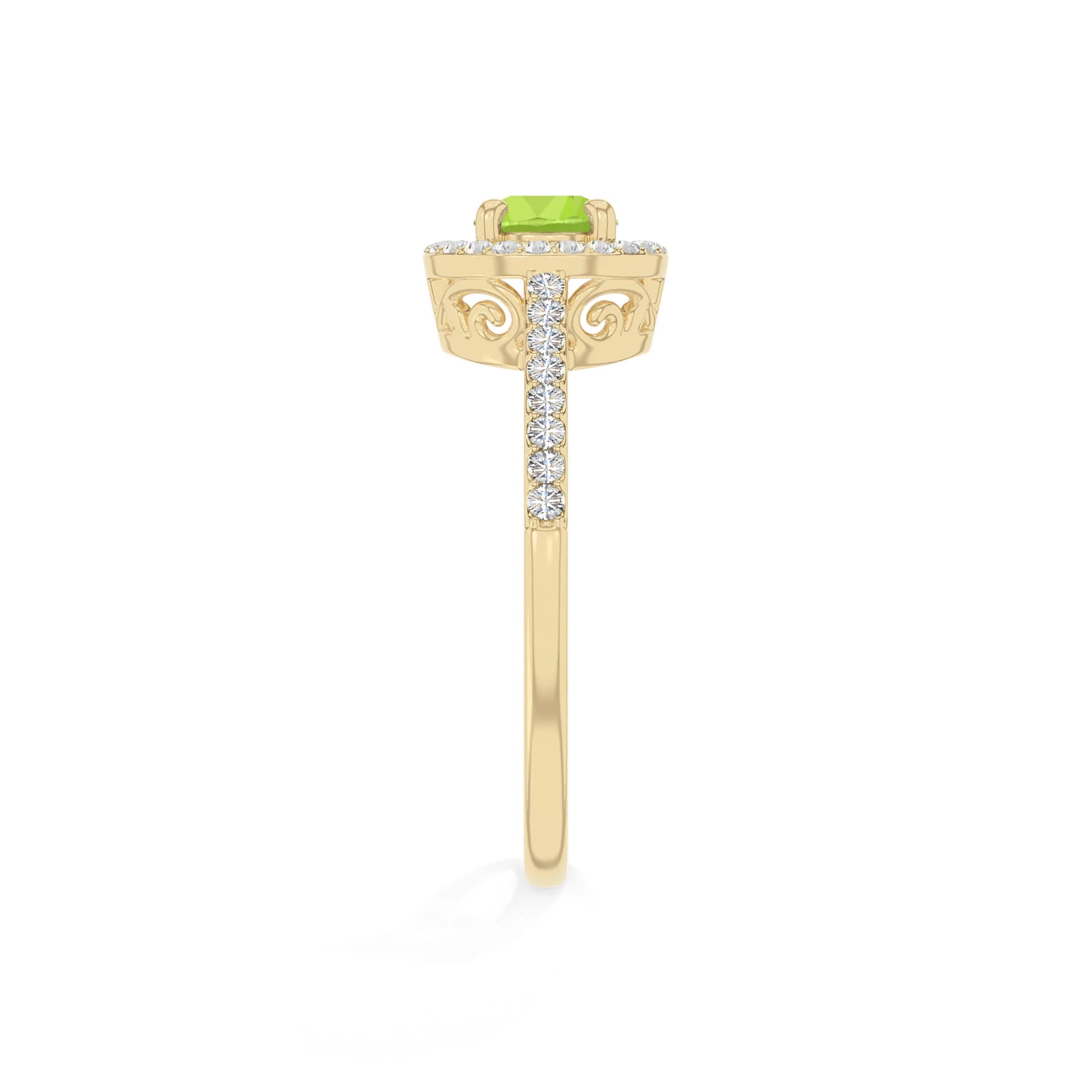 natural peridot solitaire halo engagement rings in yellow gold vermeil