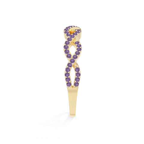 natural amethyst twisted wedding band rings in yellow gold vermeil