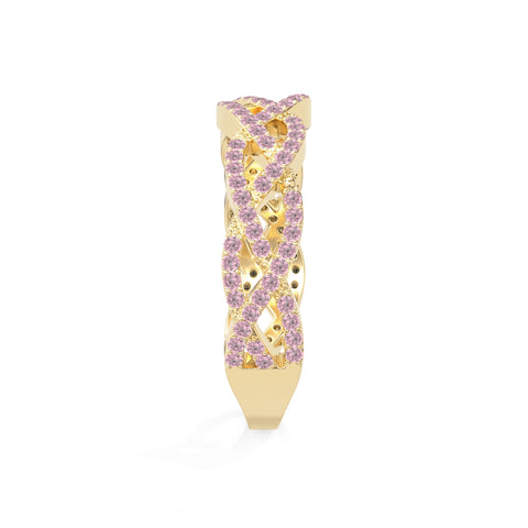 natural pink tourmaline twisted braided wedding band rings in yellow gold vermeil