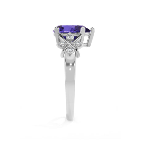 lab-grown tanzanite pear criss cross solitaire engagement ring