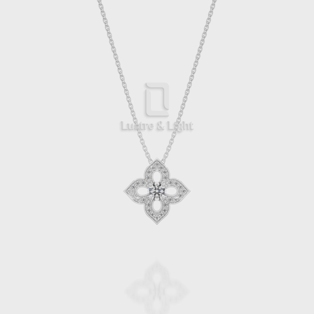 Natural Black Onyx 4 Petal Flower Pendant Necklace with Moissanite (18" Chain)