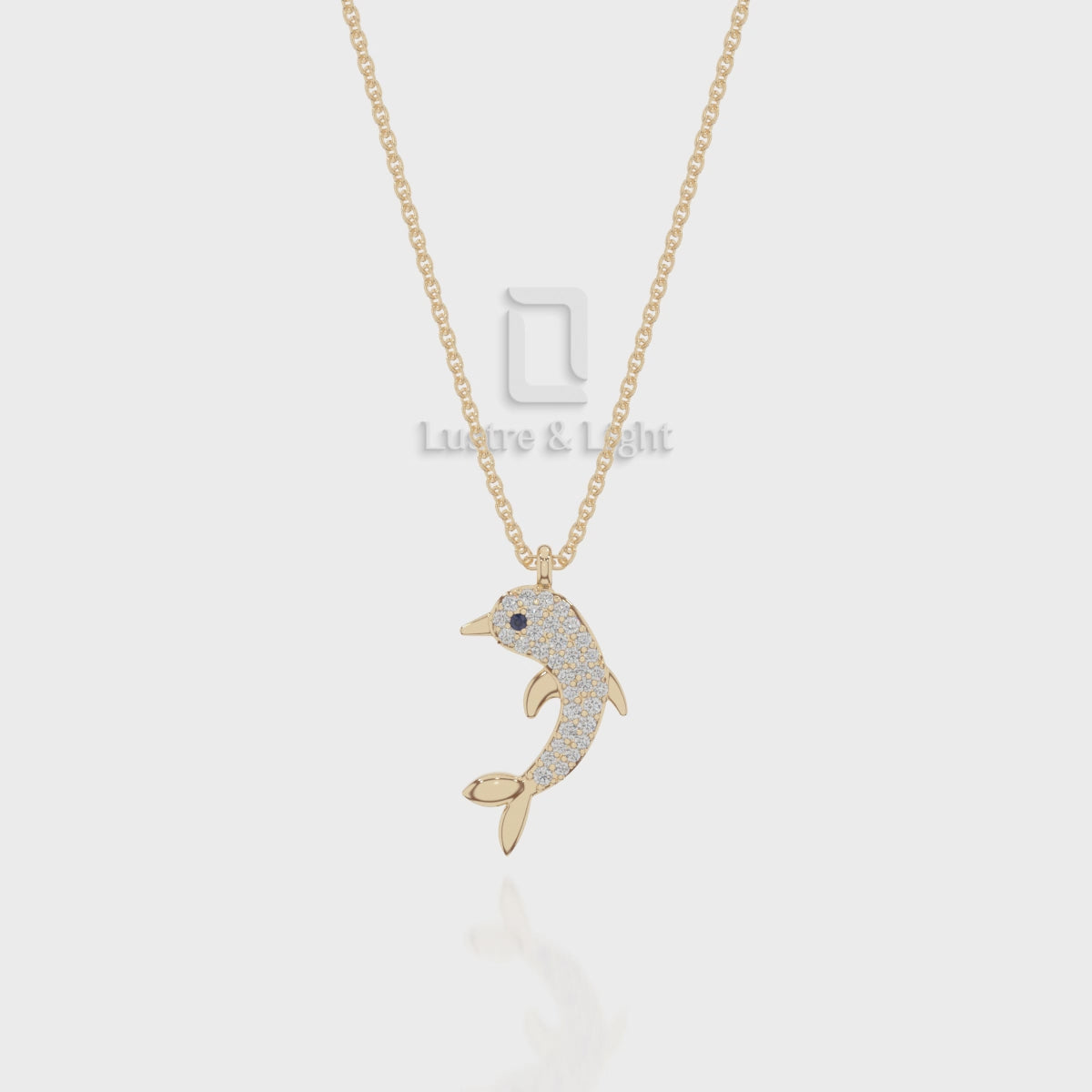 Natural Black Onyx Dolphin Pendant Necklace with Moissanite (18" Chain)