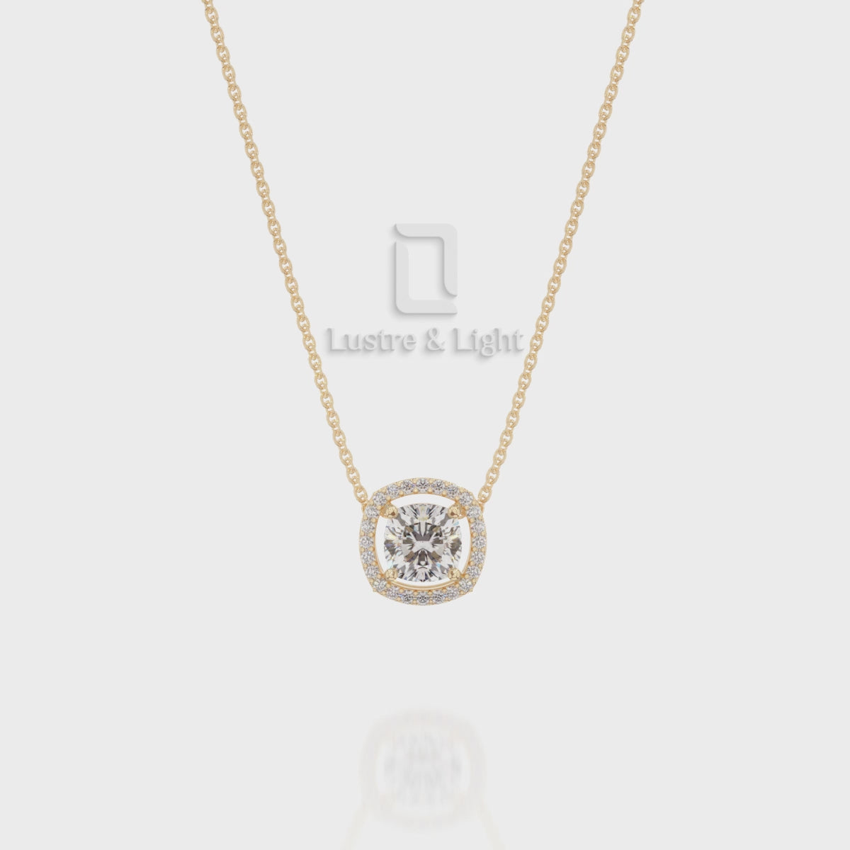 Moissanite Solitaire Halo Pendant Necklace with 18" Chain