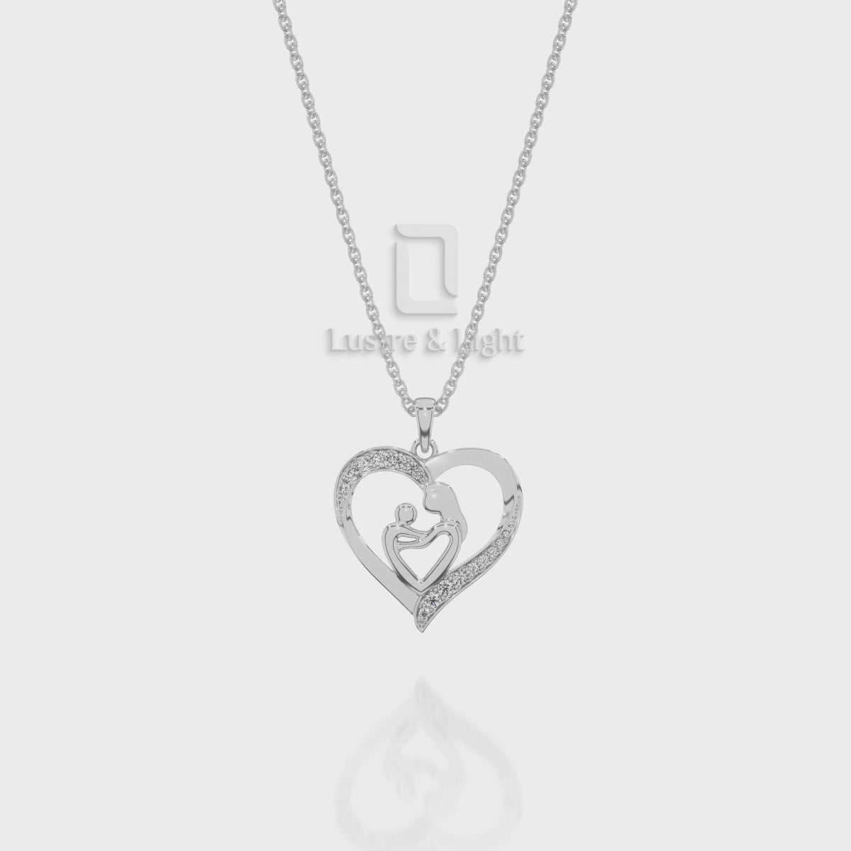 Moissanite Mother Child Heart Pendant Necklace with 18" Chain