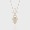Natural Black Onyx Evil Eye Hamsa Hand Pendant Necklace 18" Chain