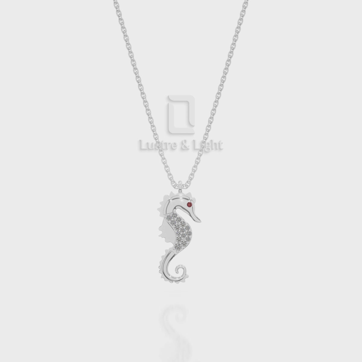 Natural Black Onyx Sea Horse Pendant Necklace with Moissanite (18" Chain)