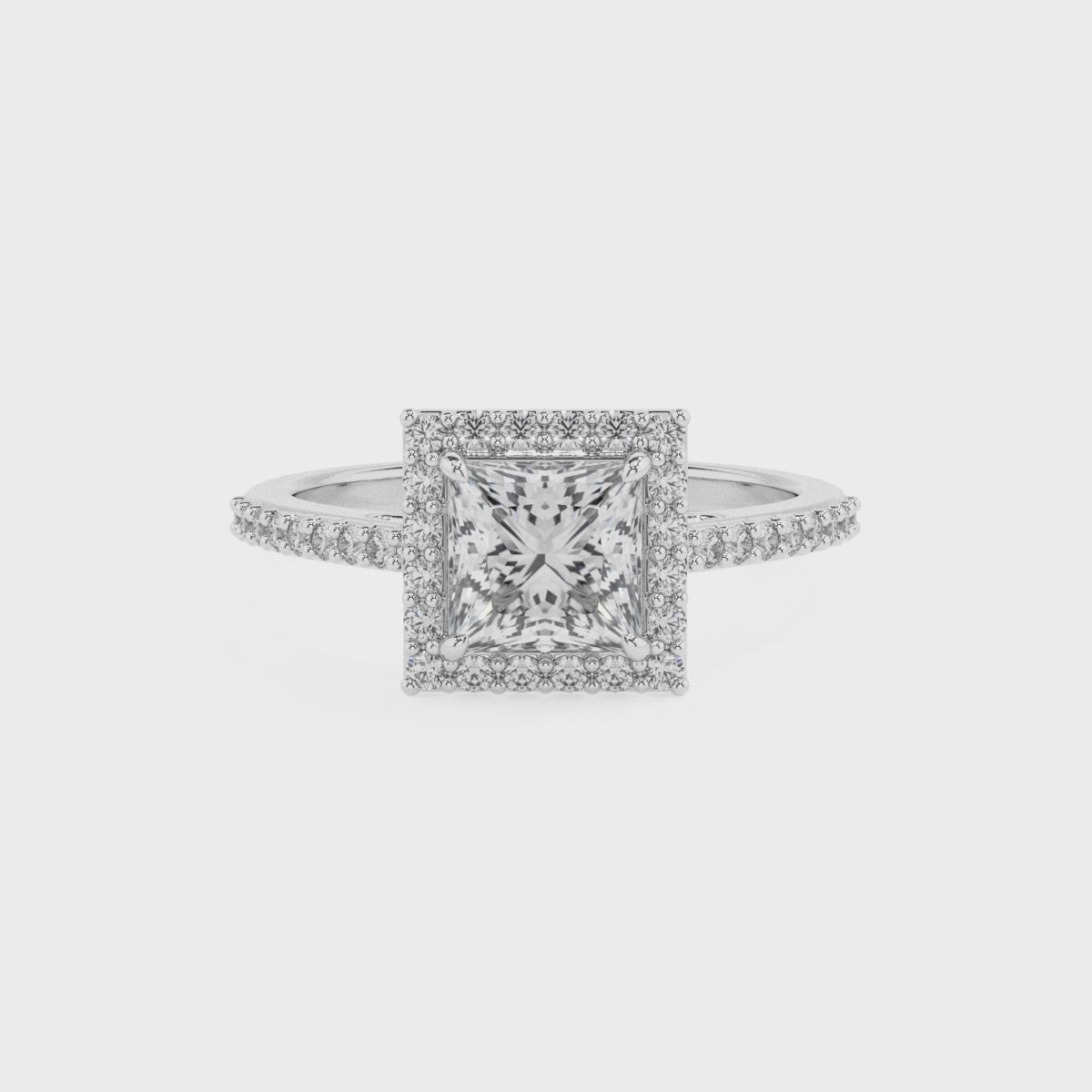 lab-grown moissanite princess half eterity halo solitaire engagement ring