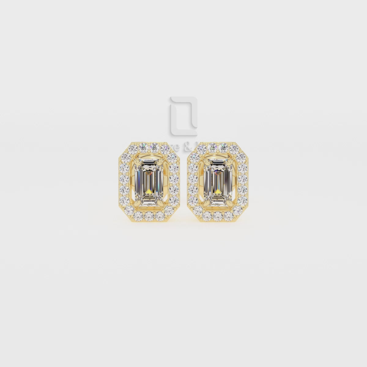 Moissanite Emerald-Cut Halo Stud Earrings for Women