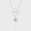 Natural Black Onyx 4 Petal Flower Pendant Necklace with Moissanite (18" Chain)