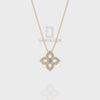 Natural Black Onyx 4 Petal Flower Pendant Necklace with Moissanite (18" Chain)
