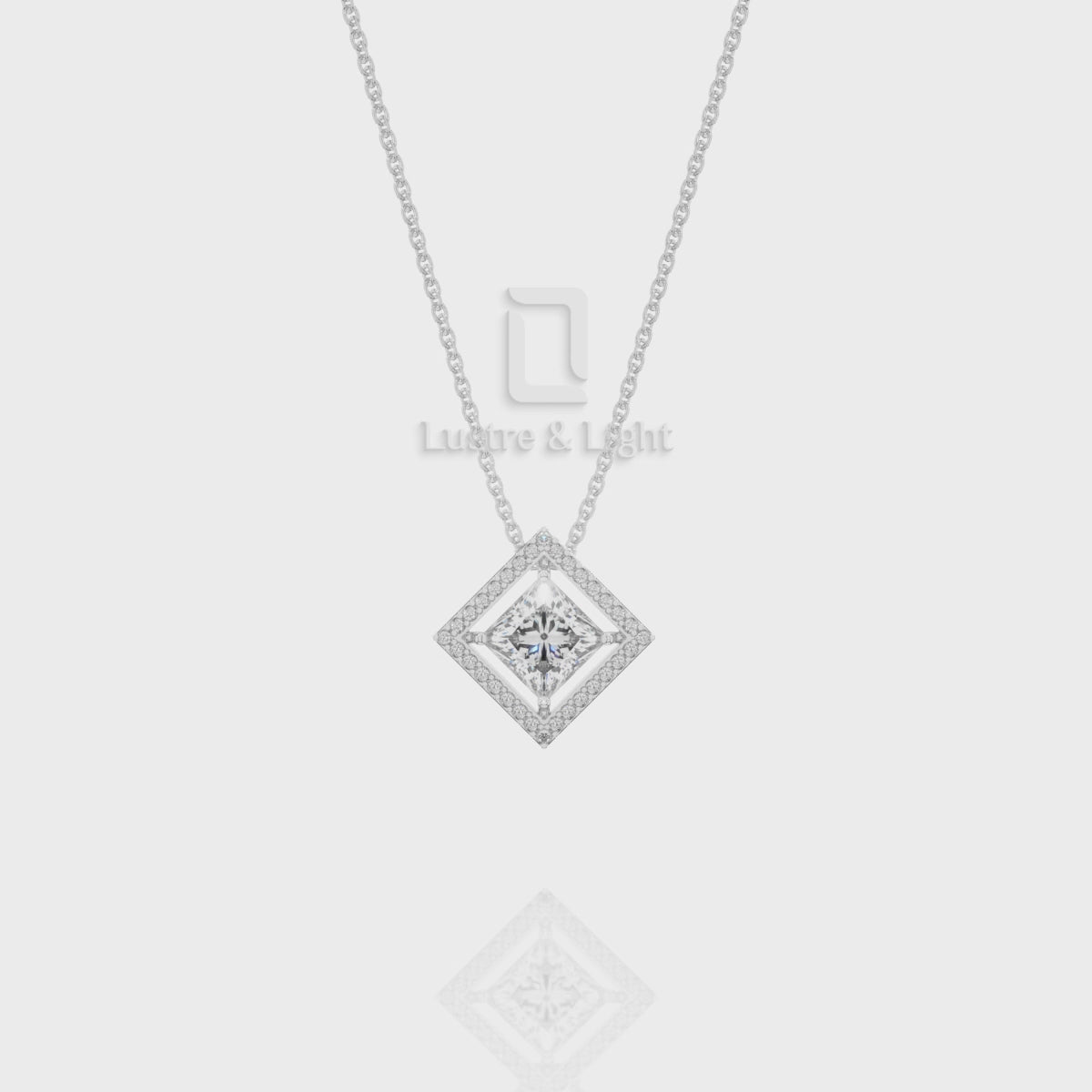 Moissanite Solitaire Halo Pendant Necklace with 18" Chain