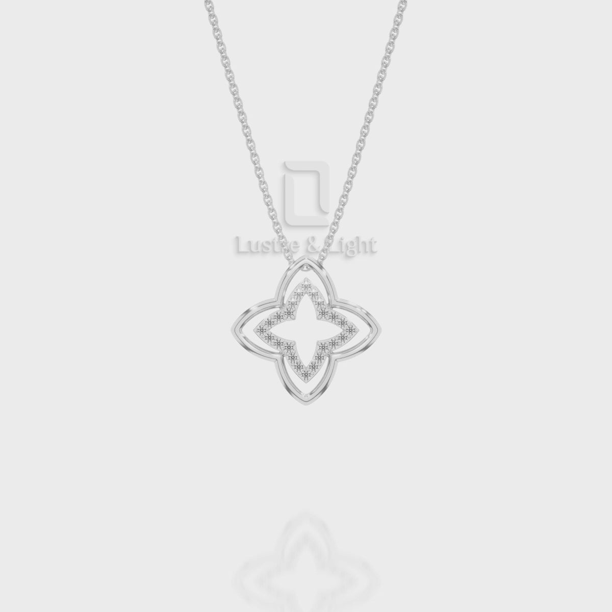 Natural Black Onyx 4 Petal Flower Pendant Necklace with 18" Chain
