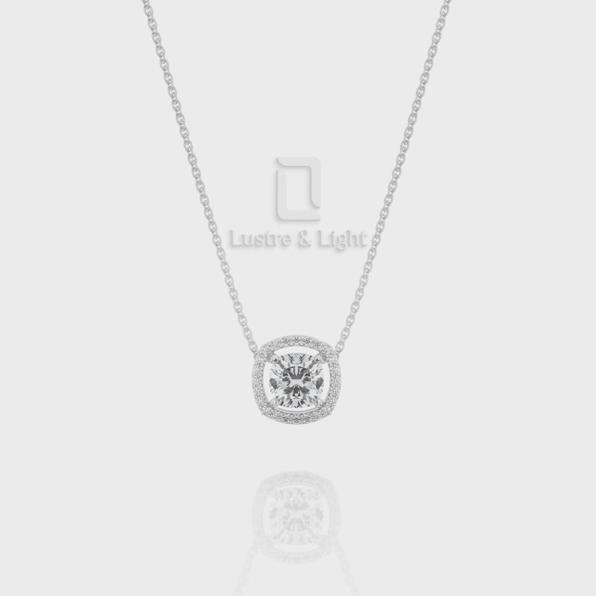 Moissanite Solitaire Halo Pendant Necklace with 18" Chain