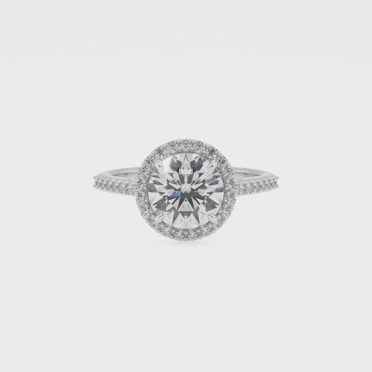 lab-grown moissanite round half eterity halo solitaire engagement ring