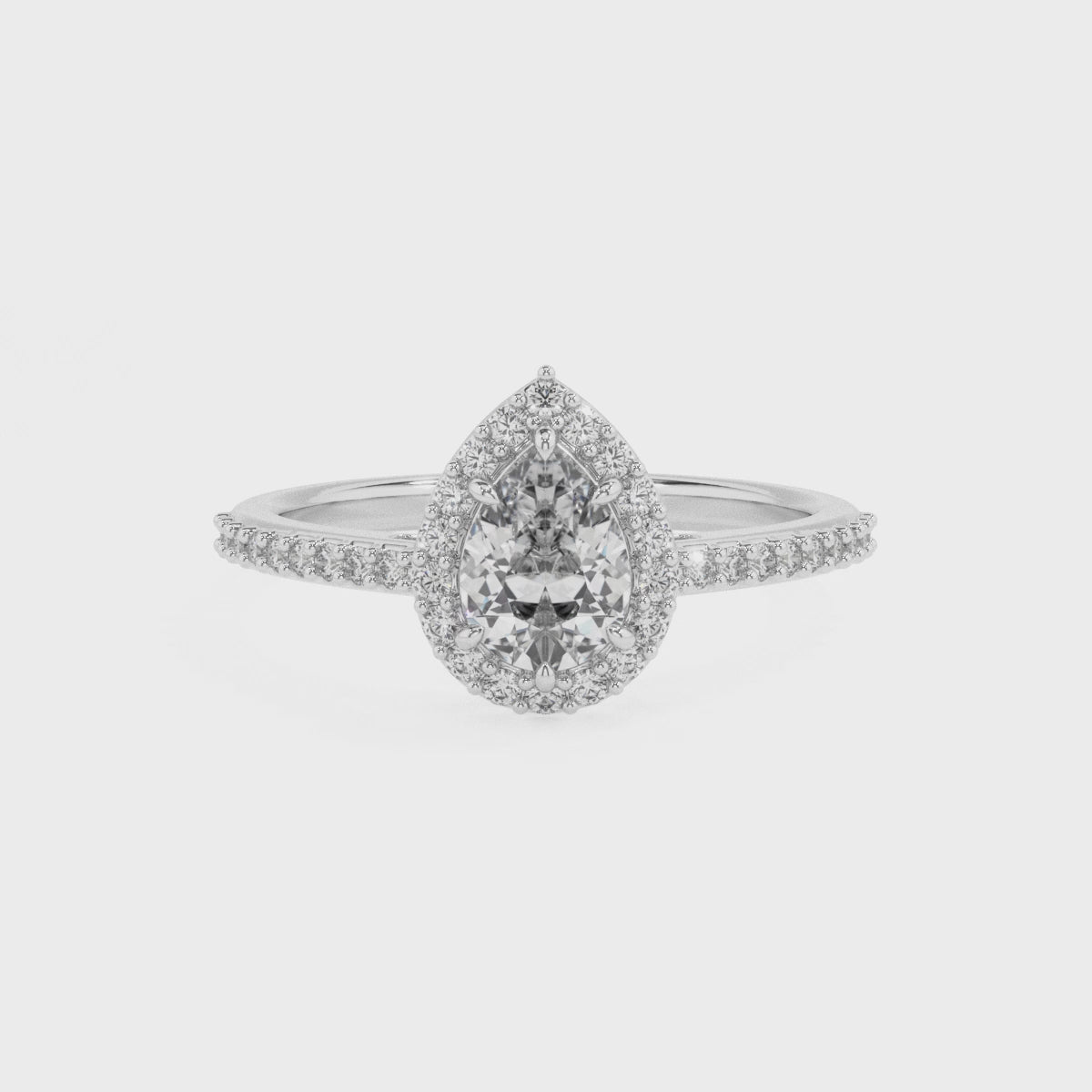 lab-grown moissanite pear half eterity halo solitaire engagement ring