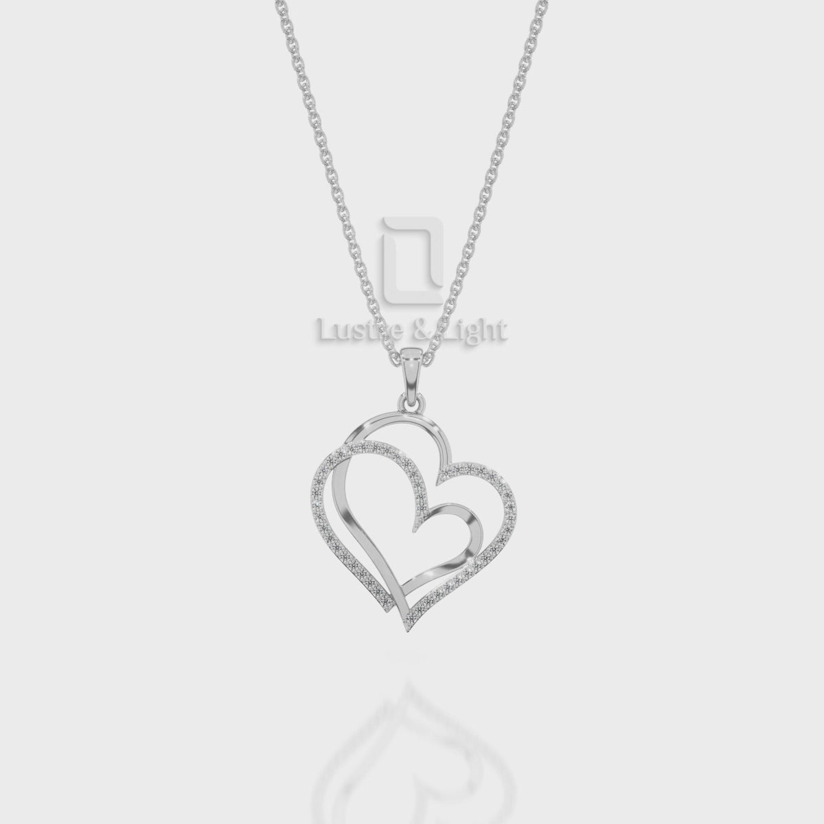 Natural Black Onyx Double Heart Pendant Necklace with 18" Chain