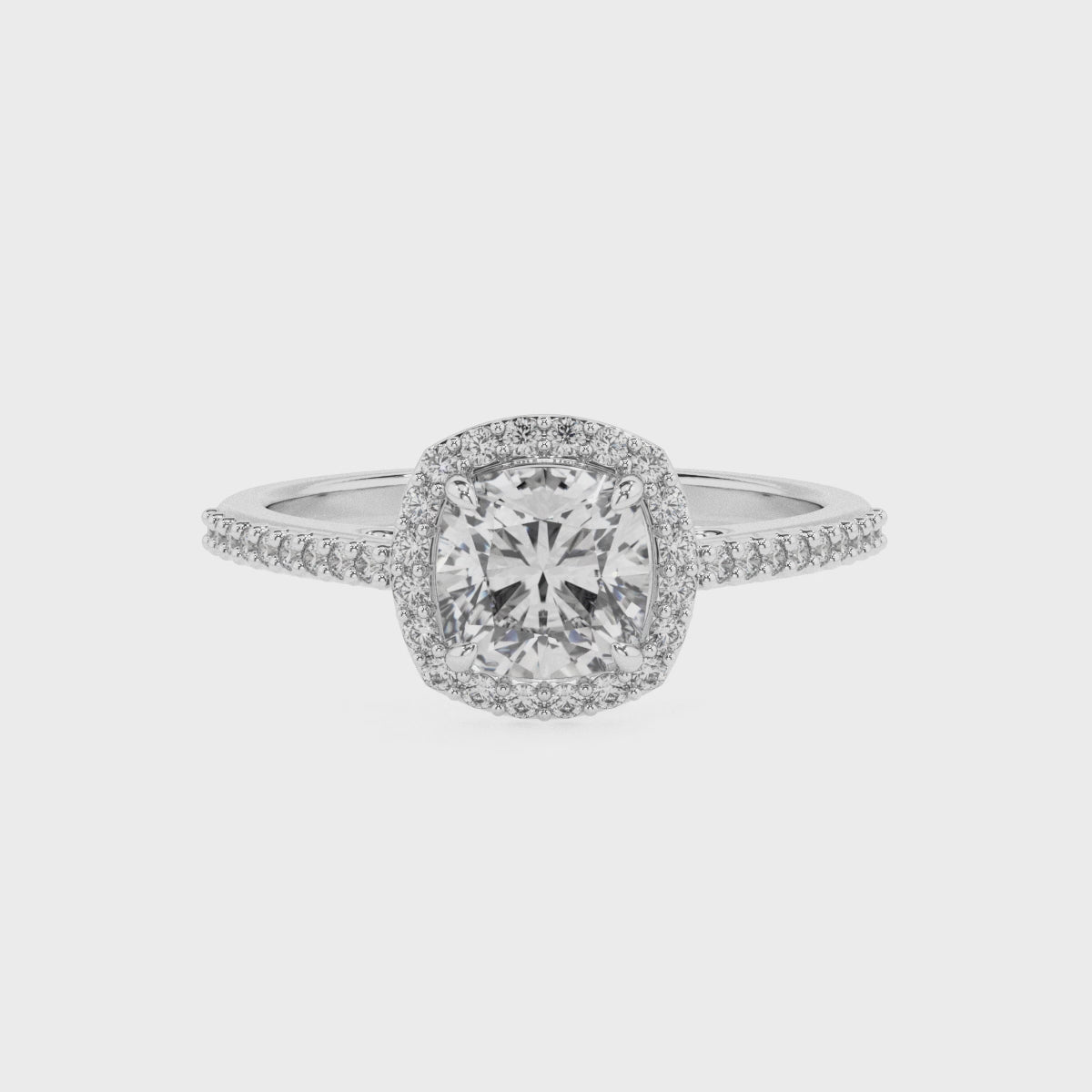 lab-grown moissanite cushion half eterity halo solitaire engagement ring