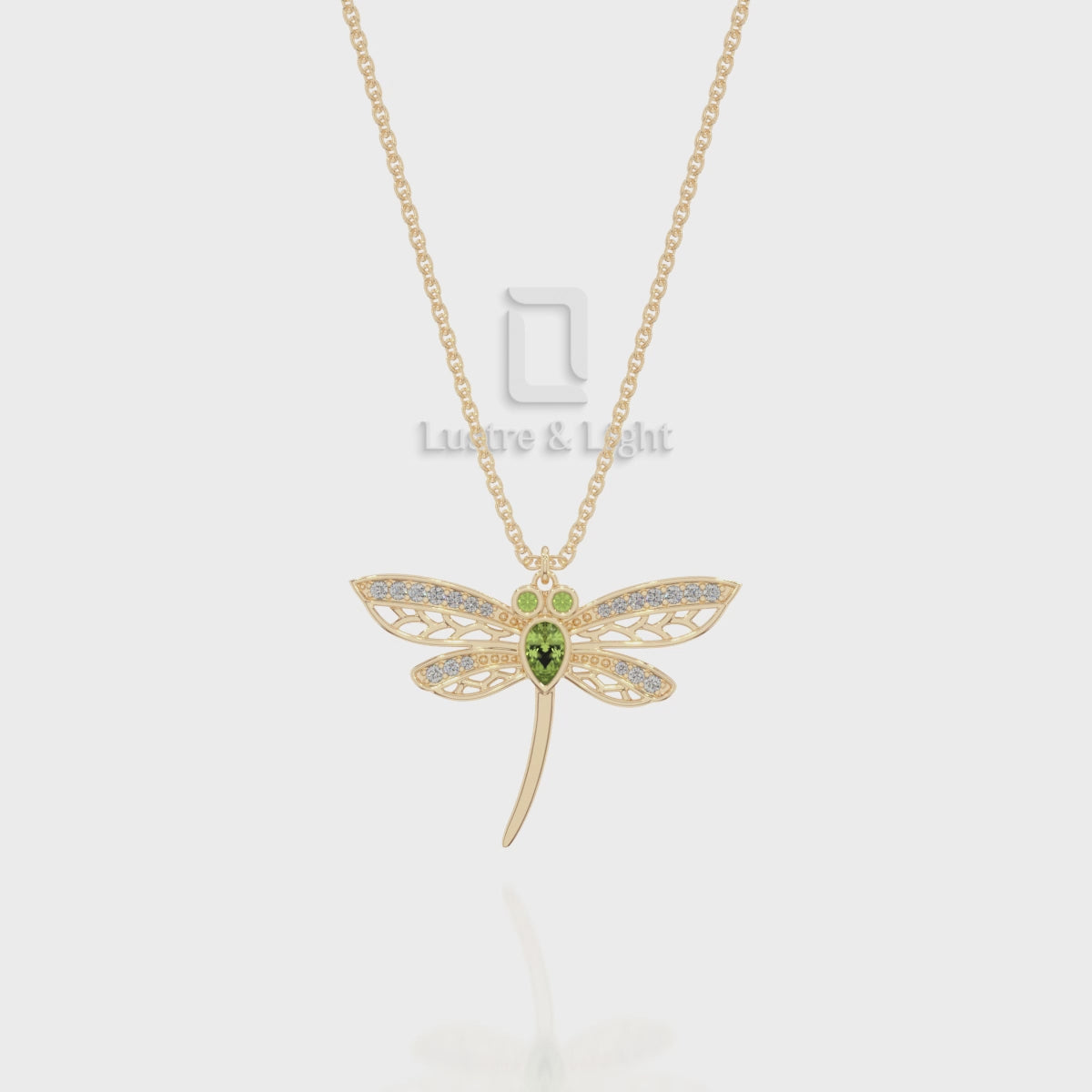 Natural Black Onyx Dragonfly Pendant Necklace with Moissanite (18" Chain)