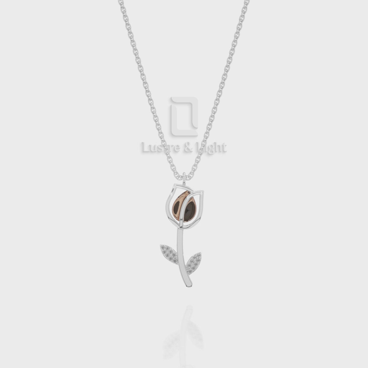 Natural Black Onyx Tulip Pendant Necklace with Moissanite (18" Chain)