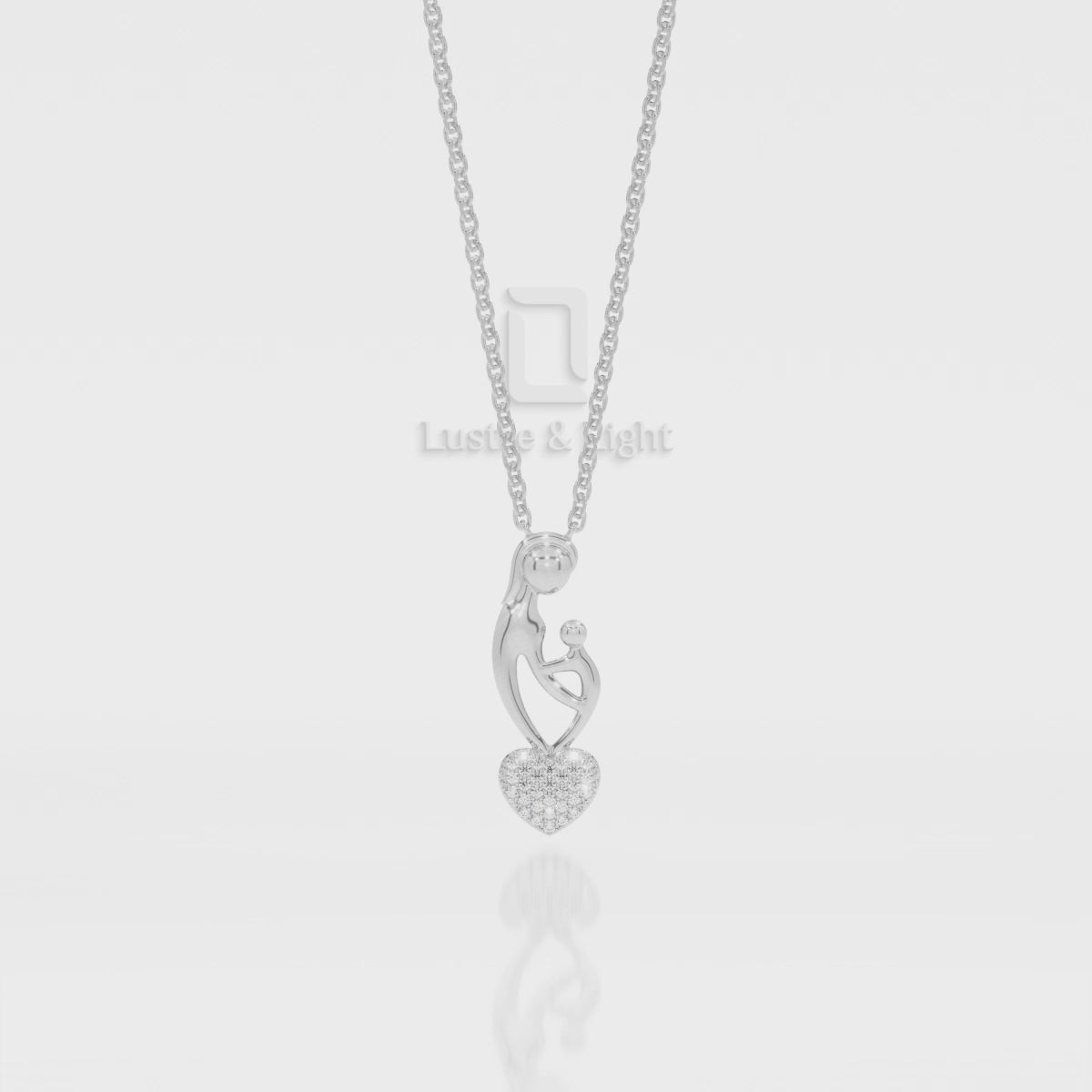 Natural Black Onyx Mother Child Heart Pendant Necklace with 18" Chain