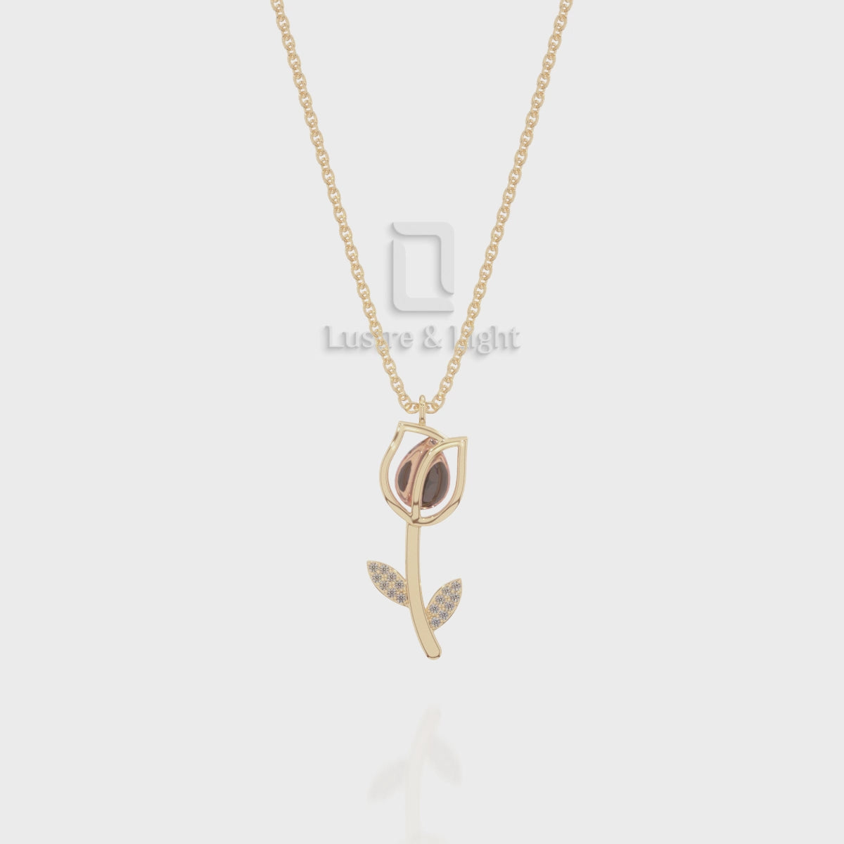 Natural Black Onyx Tulip Pendant Necklace with Moissanite (18" Chain)