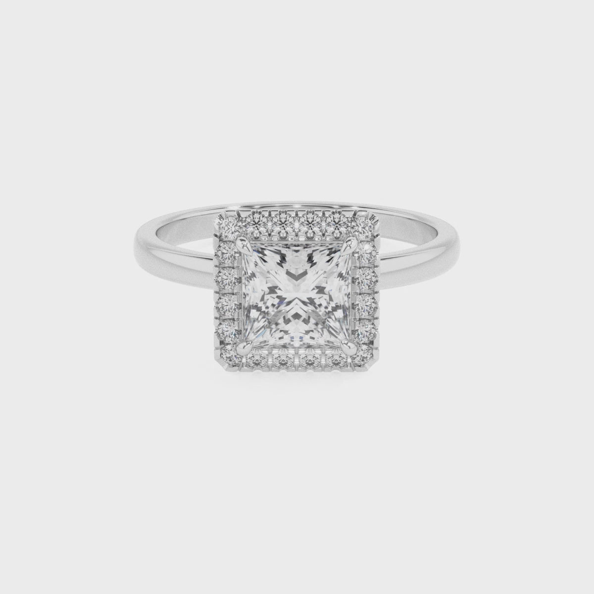 lab-grown moissanite princess halo solitaire engagement ring