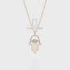 Natural Black Onyx Evil Eye Hamsa Hand Pendant Necklace with Moissanite (18" Chain)