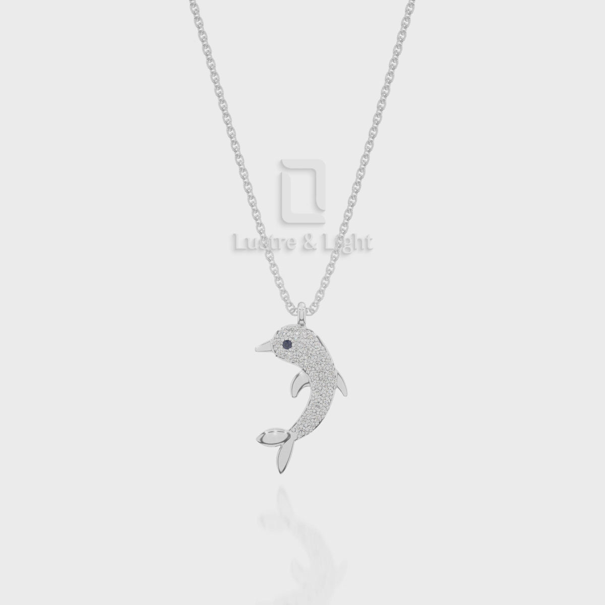 Natural Black Onyx Dolphin Pendant Necklace with Moissanite (18" Chain)