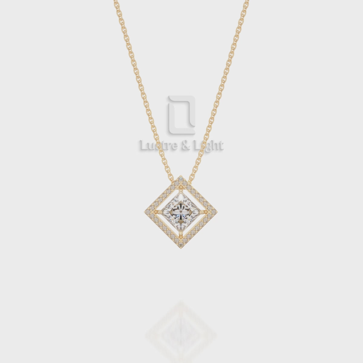 Moissanite Solitaire Halo Pendant Necklace with 18" Chain