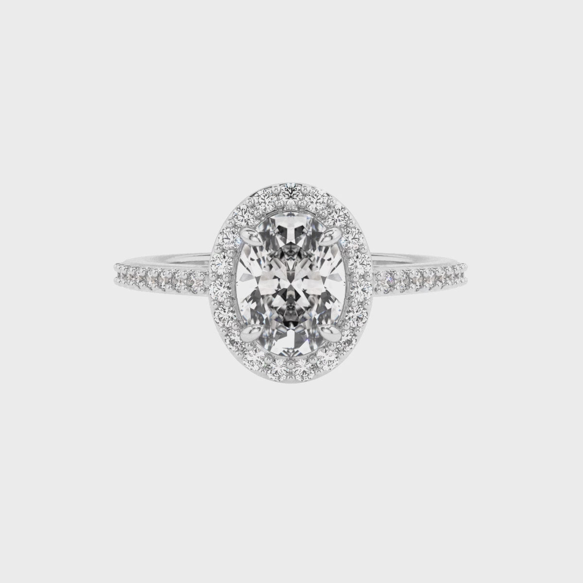 lab-grown moissanite oval half eterity halo solitaire engagement ring