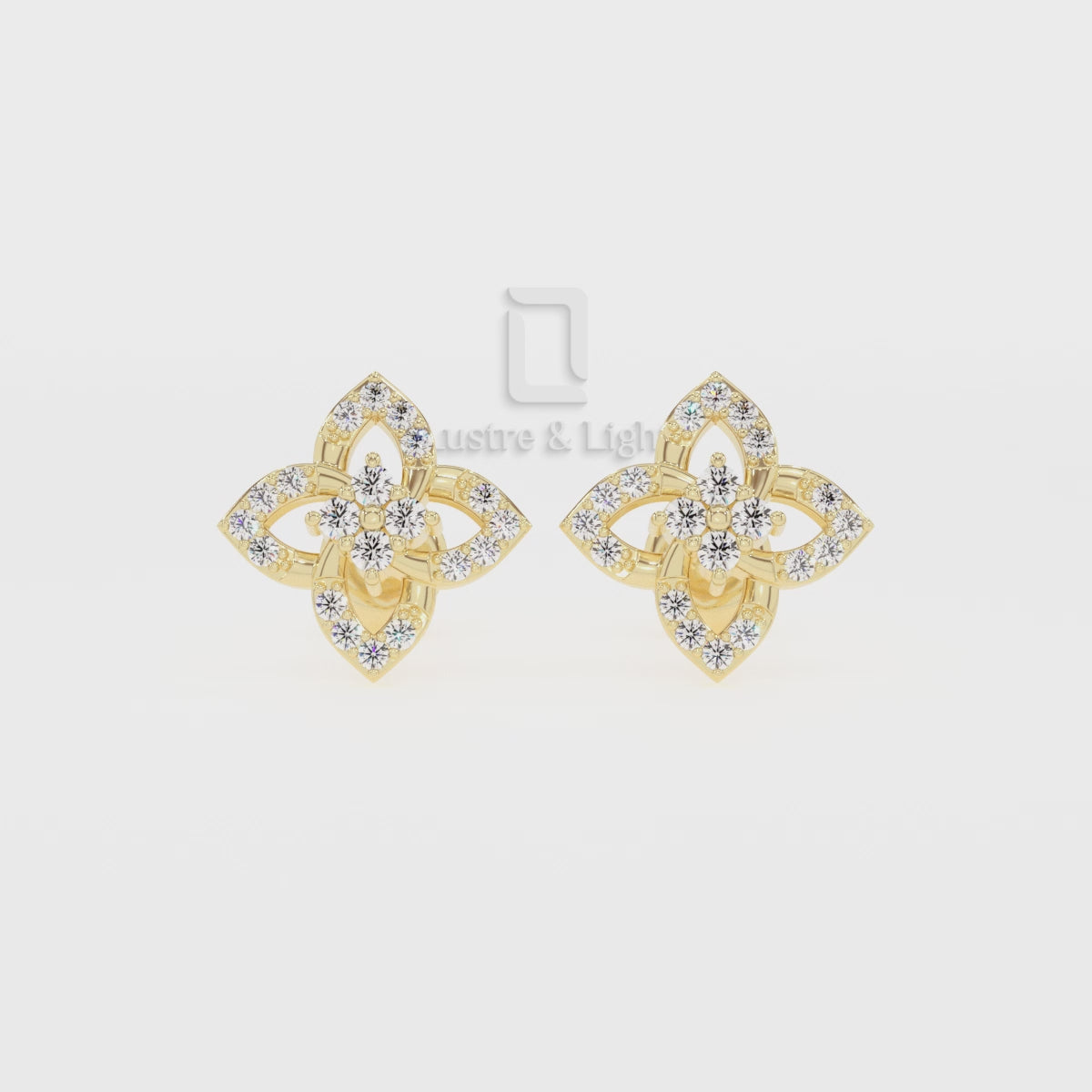 Natural Citrine 4 Petal Flower Stud Earrings for Women with Moissanite