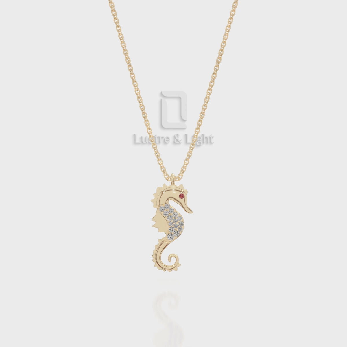 Natural Black Onyx Sea Horse Pendant Necklace with Moissanite (18" Chain)