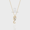 Natural Black Onyx Sea Horse Pendant Necklace with Moissanite (18" Chain)