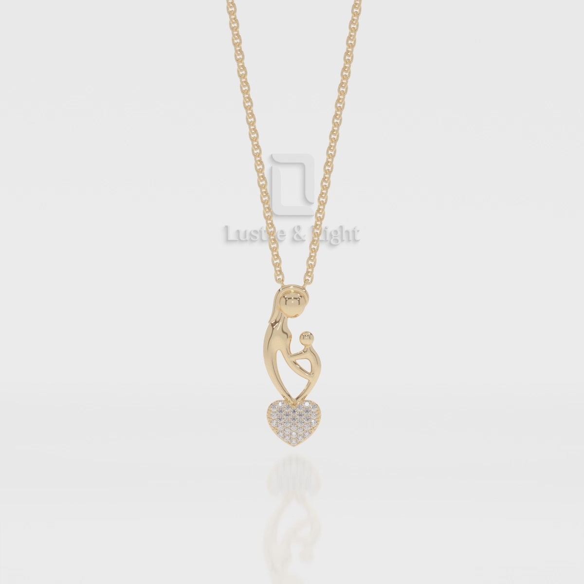 Natural Black Onyx Mother Child Heart Pendant Necklace with 18" Chain